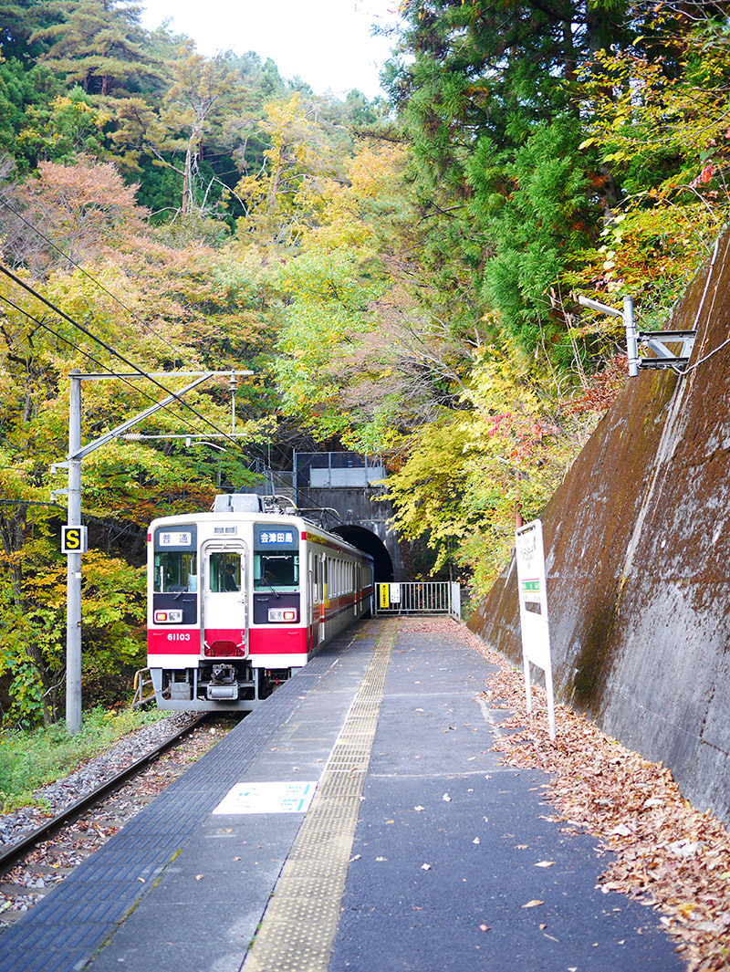 龍王峡駅に到着した走る列車