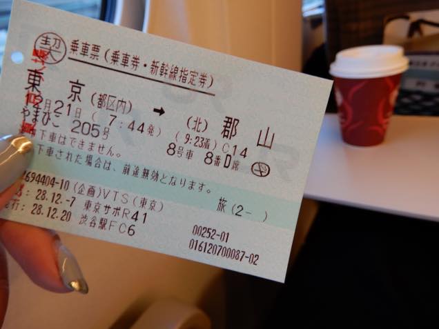 東京から郡山までの東北新幹線やまびこの切符