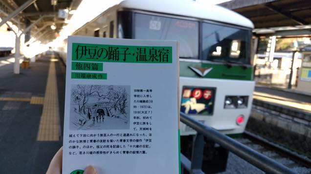 踊り子号をバックにした『伊豆の踊子』