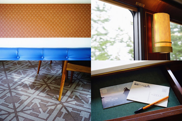 床や壁に東北工芸をモチーフにした装飾が施されている