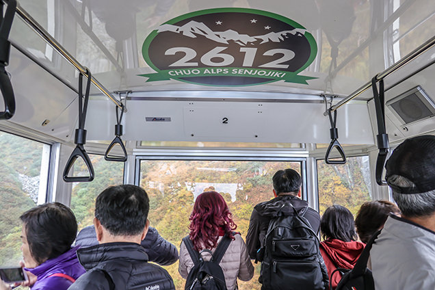 乗車中の駒ヶ岳ロープウェイ