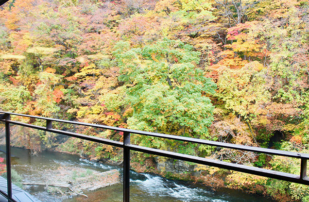 山水閣のロビーから見える紅葉