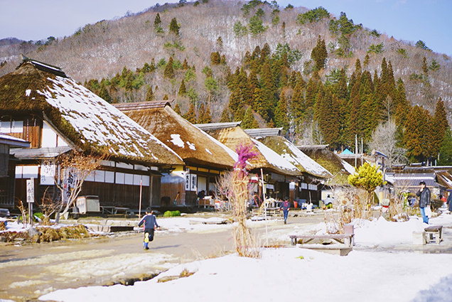 茅葺き屋根の家々