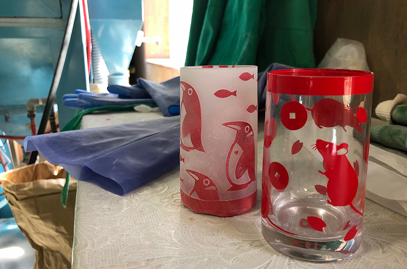 月夜野びーどろパークのサンドブラスト体験　グラス