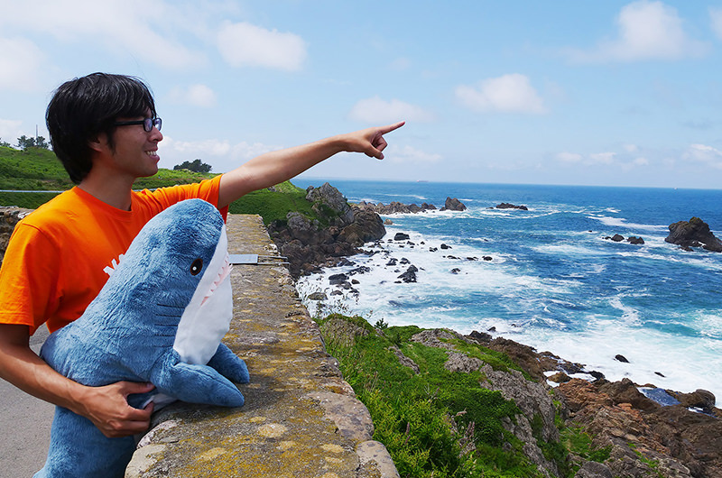 サメのぬいぐるみと筆者