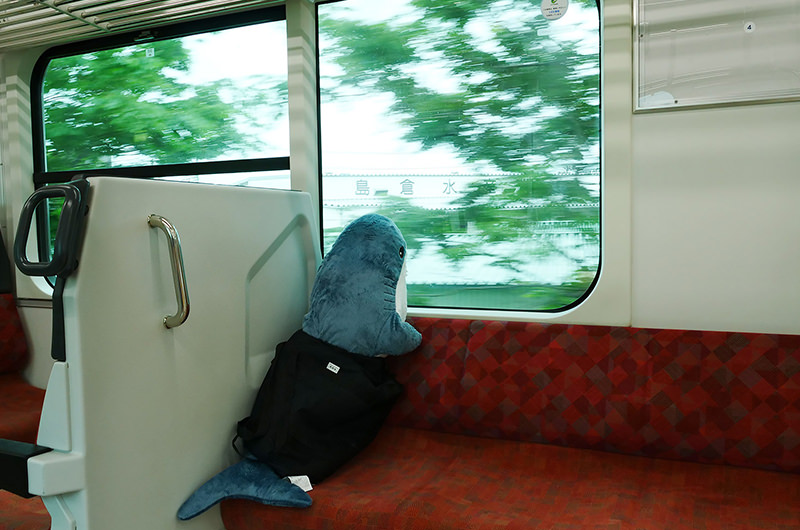 八戸線とサメのぬいぐるみ