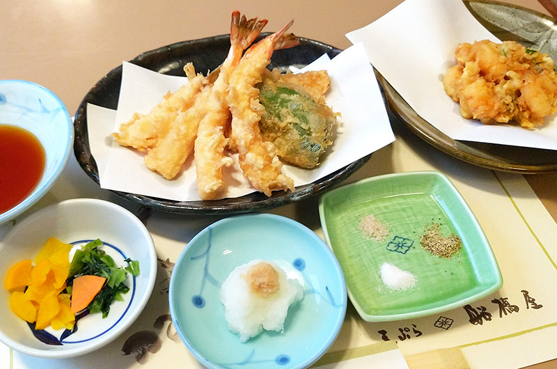 船橋屋　天ぷら7品 ごはん お味噌汁 香の物