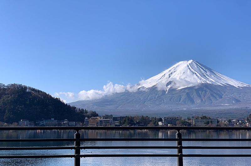 河口湖音楽と森の美術館前から望む富士山