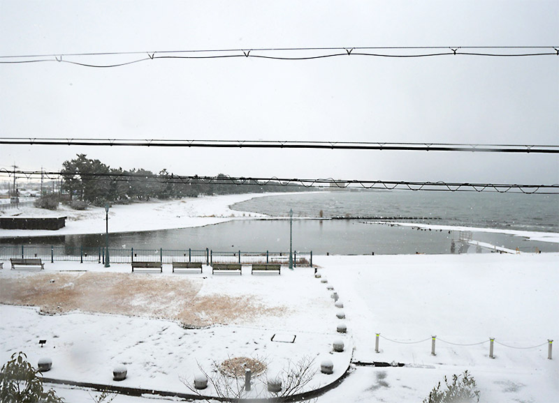 カフェから琵琶湖を望む