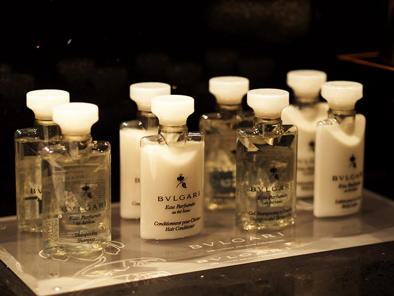 スイートルームのバスアメニティ「BVLGARI」