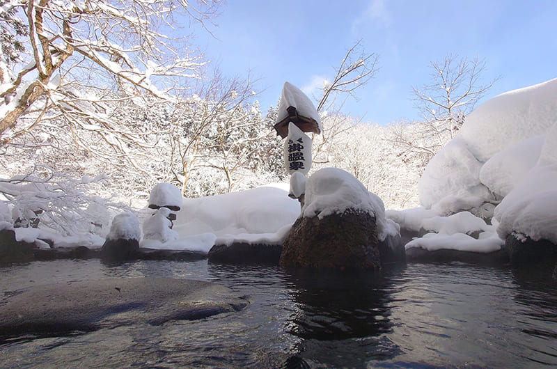 晴れた朝の露天風呂