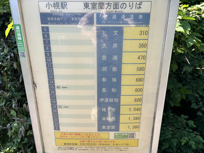 小幌駅　時刻表