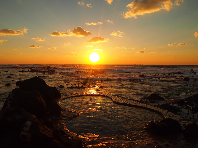 黄金崎不老ふ死温泉　夕景